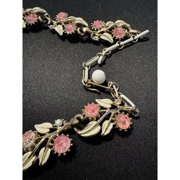 Pink Coro Necklace - Etsy Vintage Coro 17in Pronge Set Pink Crystal & Enamel Flowers Necklace